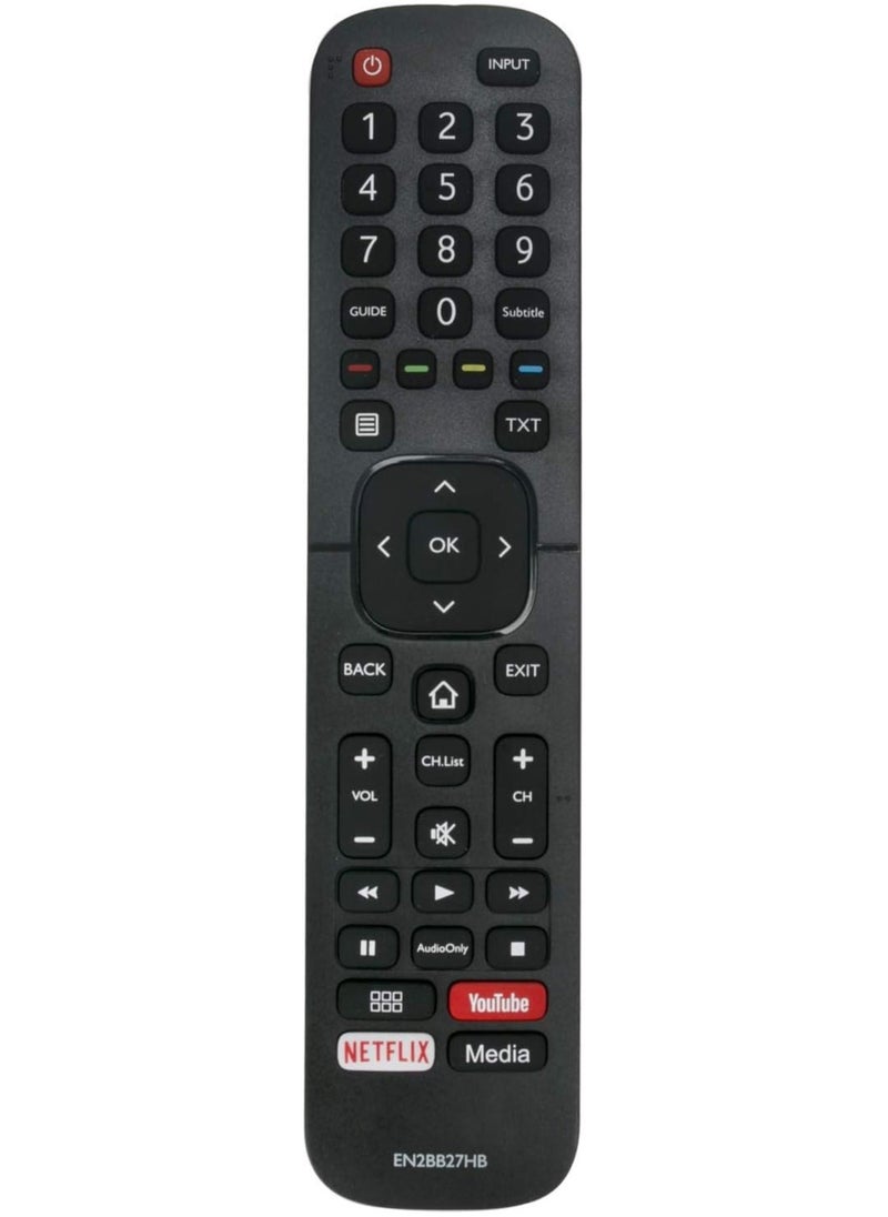 PopZa EN2BB27H B Remote Control Replacement for Hisense TVs  Compatible with H32A5600, H39AE5500, H43A5600, H65A6100, and more | Easy Setup, Media, YouTube & Netflix Shortcuts | High-Performance Universal Remote Control - Image 2