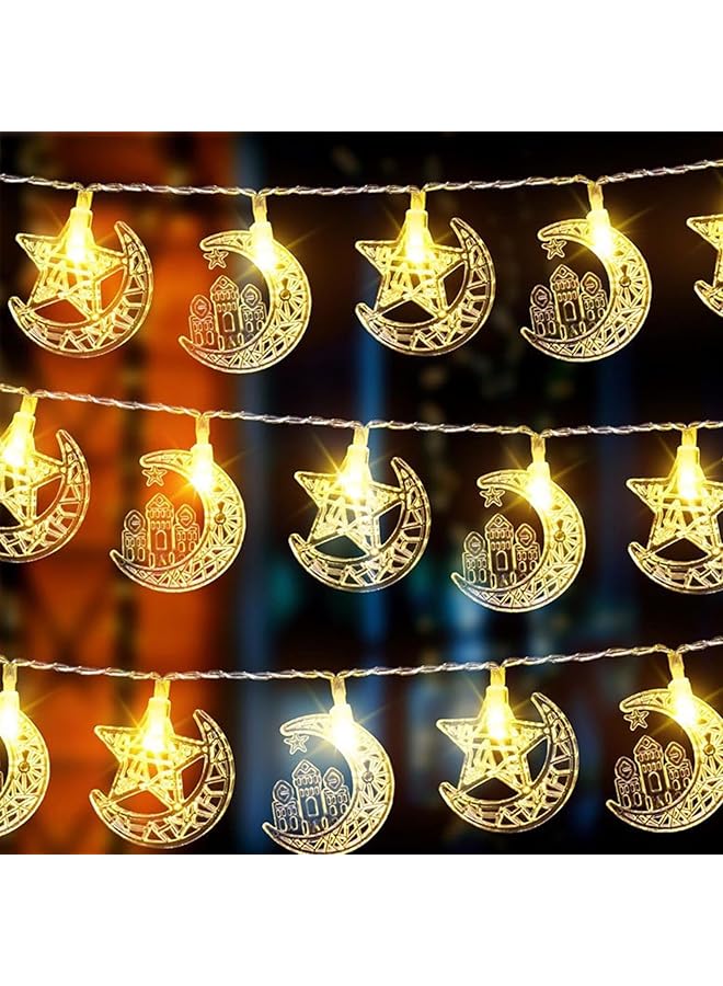 The Bros Ramadan Decorative Light, 6.56 feet 10 LED Starry Moon Castle Light, Eid al Fitr Outdoor Home Decoration Party Starry Moon Fairy Light (Warm White) - Image 1