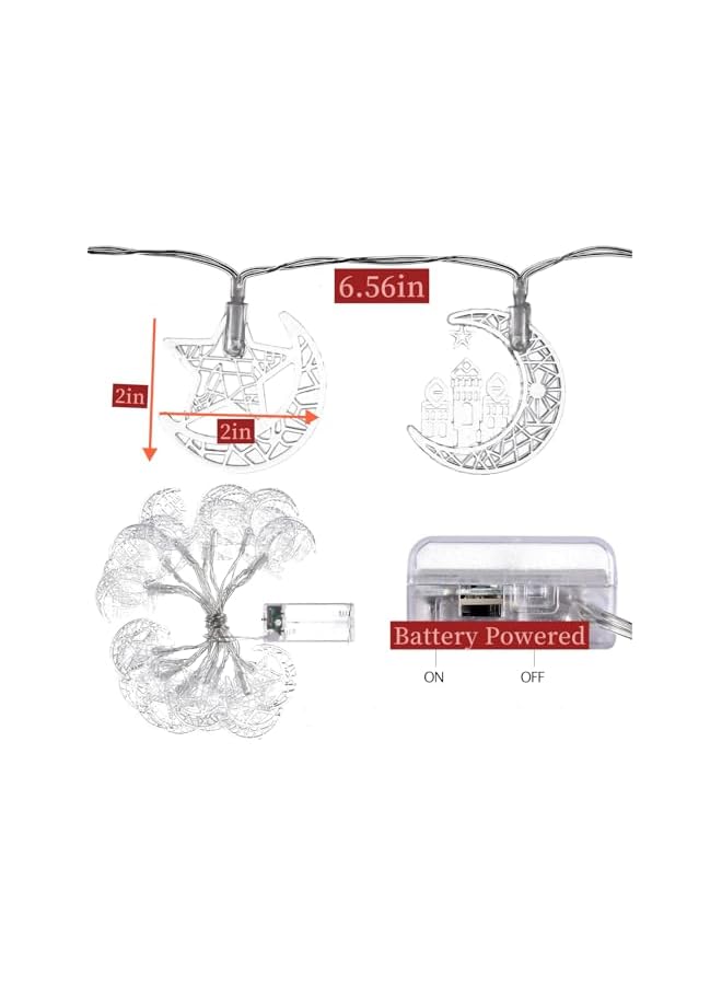 The Bros Ramadan Decorative Light, 6.56 feet 10 LED Starry Moon Castle Light, Eid al Fitr Outdoor Home Decoration Party Starry Moon Fairy Light (Warm White) - Image 3