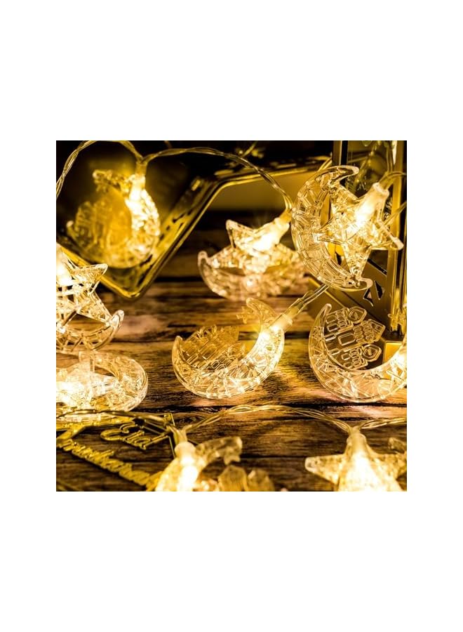 The Bros Ramadan Decorative Light, 6.56 feet 10 LED Starry Moon Castle Light, Eid al Fitr Outdoor Home Decoration Party Starry Moon Fairy Light (Warm White) - Image 4