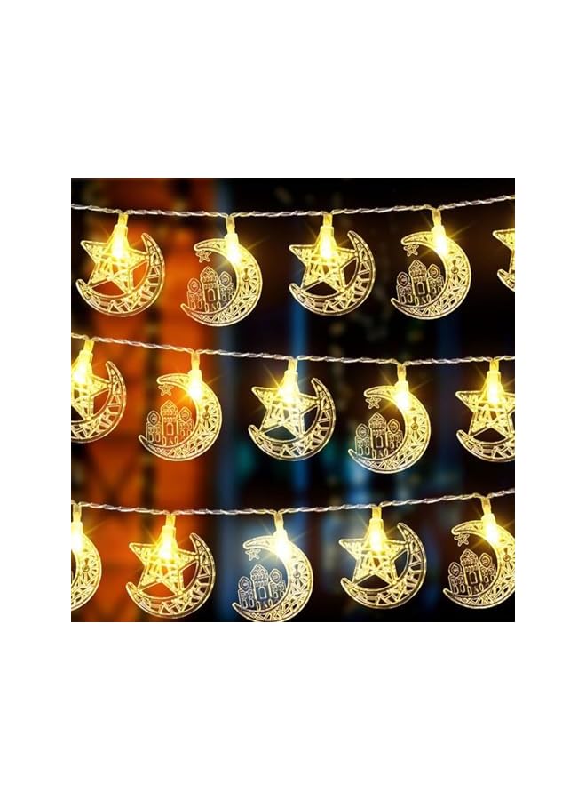 The Bros Ramadan Decorative Light, 6.56 feet 10 LED Starry Moon Castle Light, Eid al Fitr Outdoor Home Decoration Party Starry Moon Fairy Light (Warm White) - Image 2