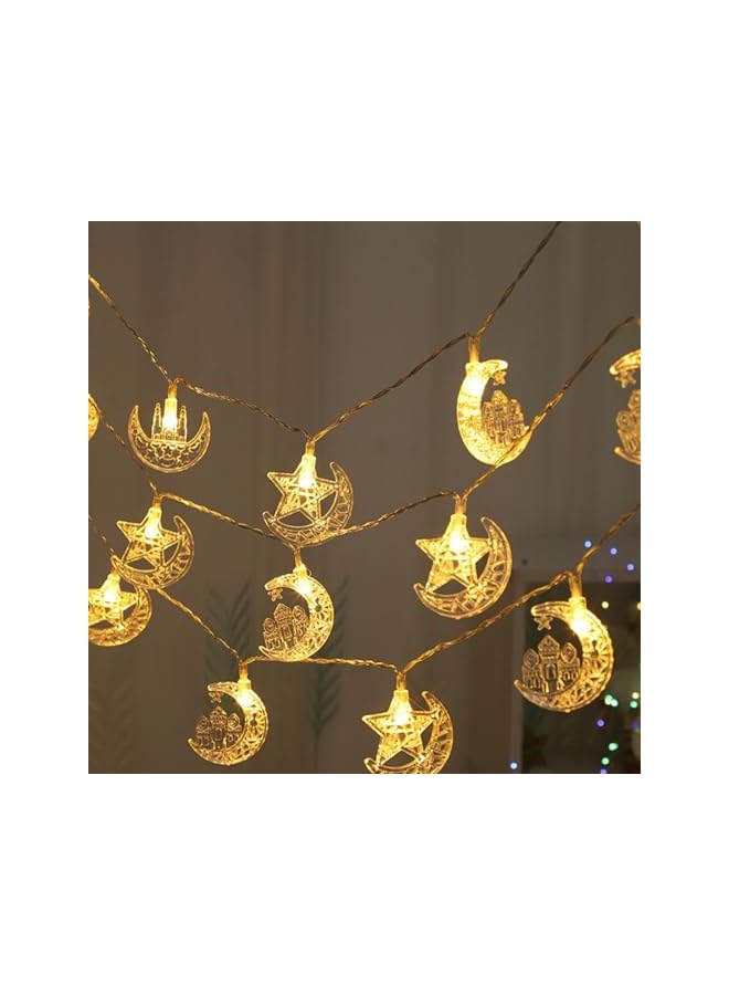 The Bros Ramadan Decorative Light, 6.56 feet 10 LED Starry Moon Castle Light, Eid al Fitr Outdoor Home Decoration Party Starry Moon Fairy Light (Warm White) - Image 5