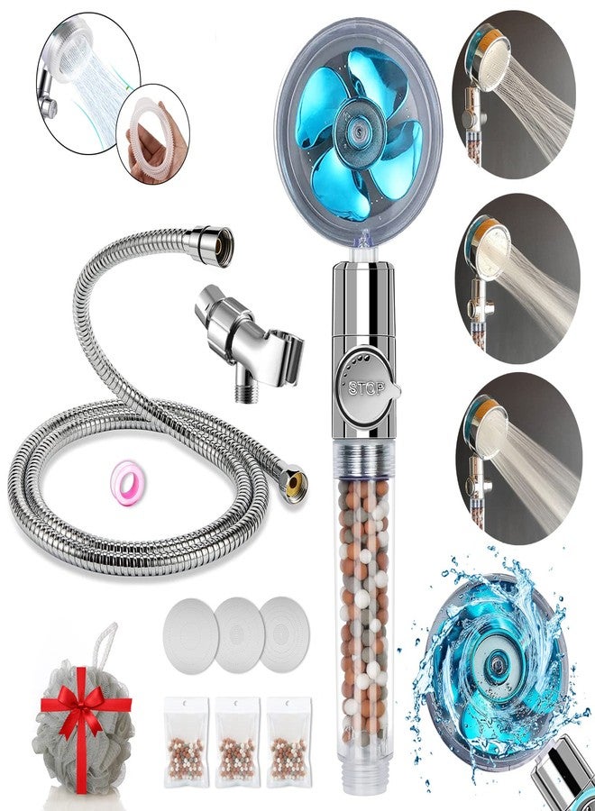 Besititli Hydro Jet High Pressure Shower Head Handheld Filtered Shower Head with Filter Beads Turbocharged Shower Head Kit with Replacement Hose/Bracket/Bead Filters and Bath Loofah-Blue - Image 1