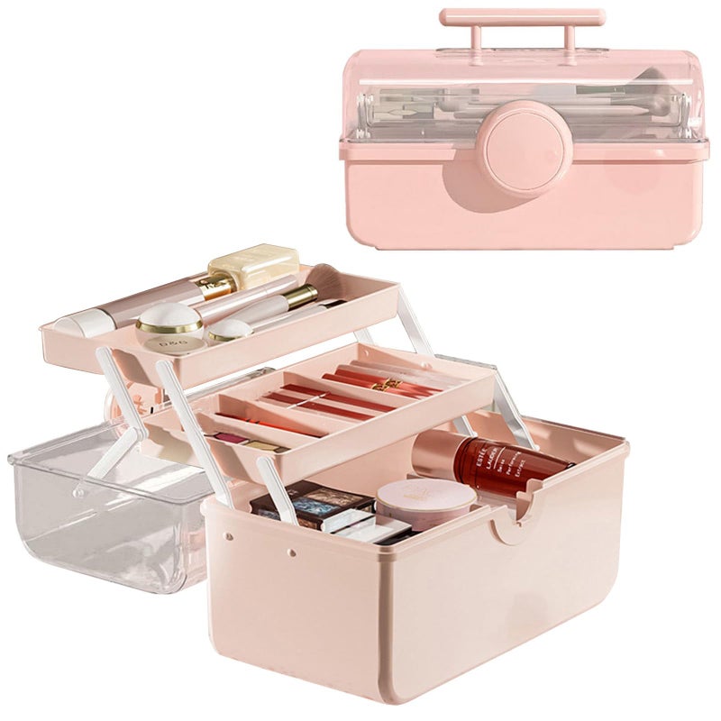 WMM Makeup Storage Organizer Large Capacity Makeup Organizer with Transparent Visual Cover Handle 3 Layers Portable Cosmetic Storage Box Easily Organize Your Cosmetics Jewelry and Hair Accessories