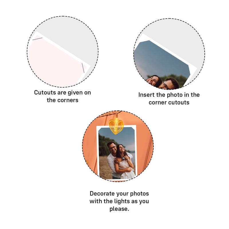 Party Propz Party Propz Heart Clip Lights with Photo Frame Cards (10pc),1pc Heart Photo Light with Clips, 2 in 1 Love Cards, Decorative Light, Clip Lights for Decoration, Couple Room, Anniversary Decoration Items - Image 3