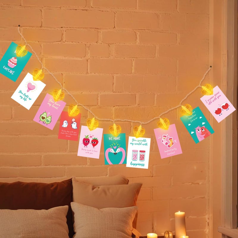 Party Propz Party Propz Heart Clip Lights with Photo Frame Cards (10pc),1pc Heart Photo Light with Clips, 2 in 1 Love Cards, Decorative Light, Clip Lights for Decoration, Couple Room, Anniversary Decoration Items - Image 1