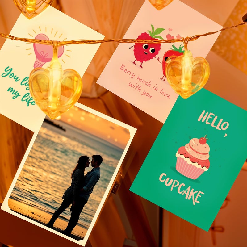 Party Propz Party Propz Heart Clip Lights with Photo Frame Cards (10pc),1pc Heart Photo Light with Clips, 2 in 1 Love Cards, Decorative Light, Clip Lights for Decoration, Couple Room, Anniversary Decoration Items - Image 4