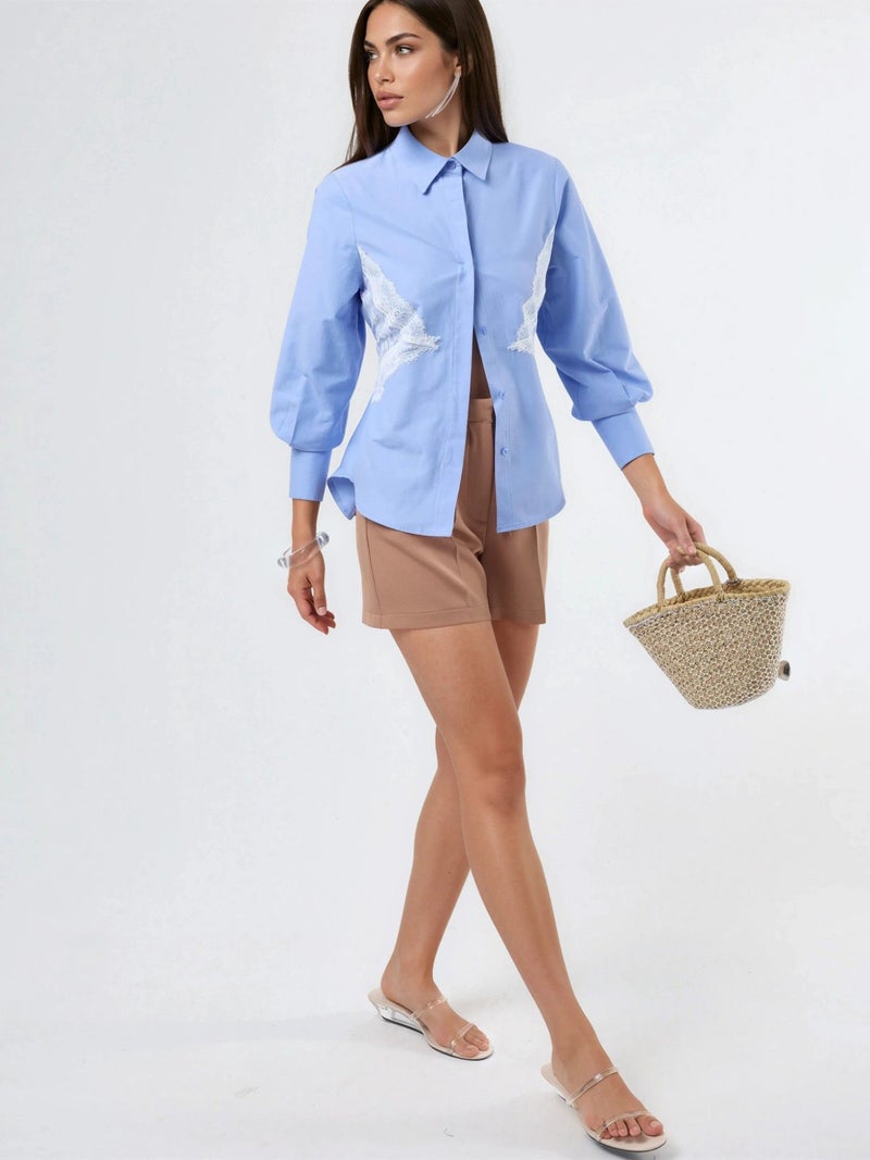 Qustyle QU STYLE Lace Detailed Fitted Poplin Shirt - Image 4