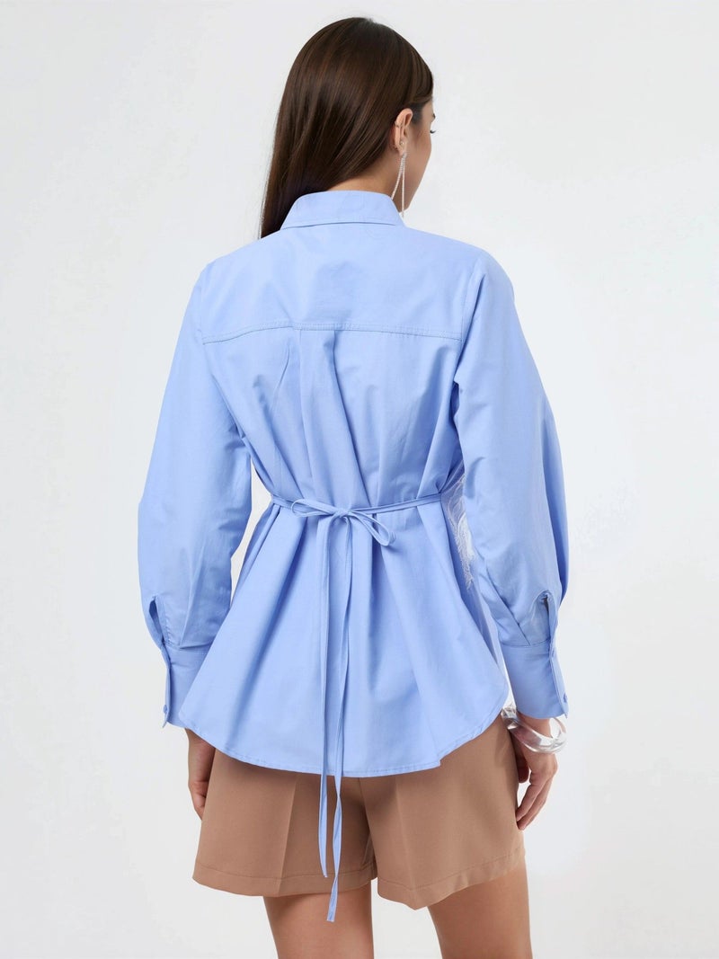 Qustyle QU STYLE Lace Detailed Fitted Poplin Shirt - Image 3