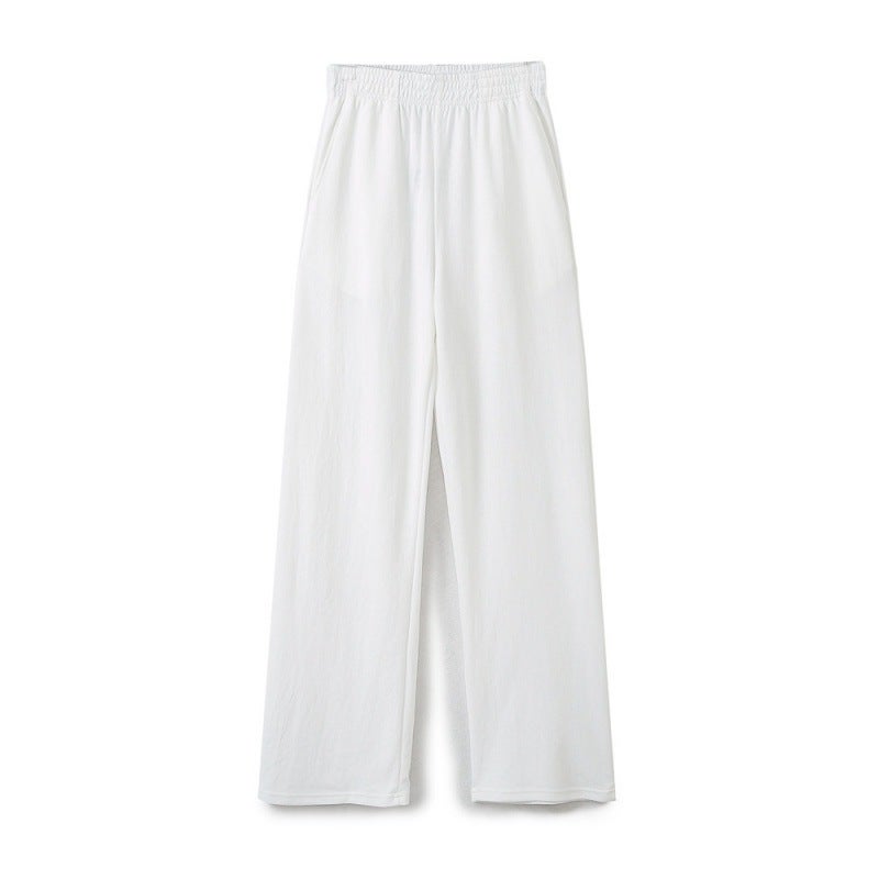 2024 Cross-border Summer European and American Womens Solid Color Base Shirt Round Neck Casual Loose T-shirt Straight Trousers E73815 White trousers A02