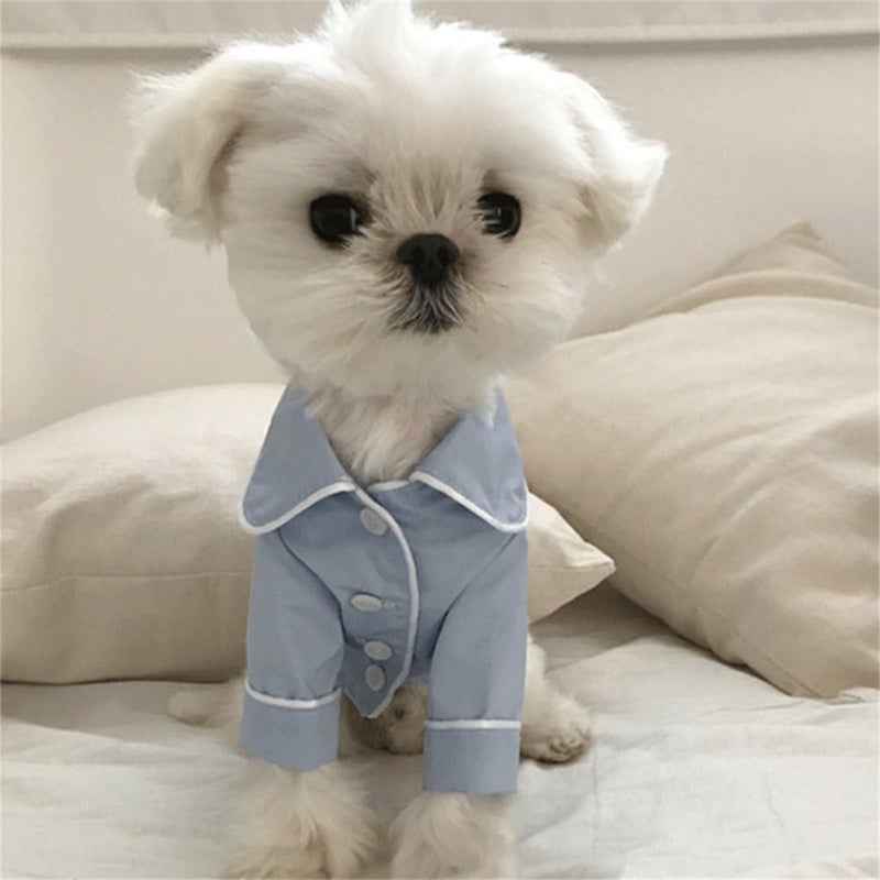 comfrt Cute Pet Dog Pajamas, Puppy Silk T-Shirt Nightdress, Elegant Soft Pet Nightgown Clothes, Fashionable Cat Sleepwear Apparel, Stylish Cozy Christmas Party Costumes, for Small Pet Dogs Cats (S, blue) - Image 2