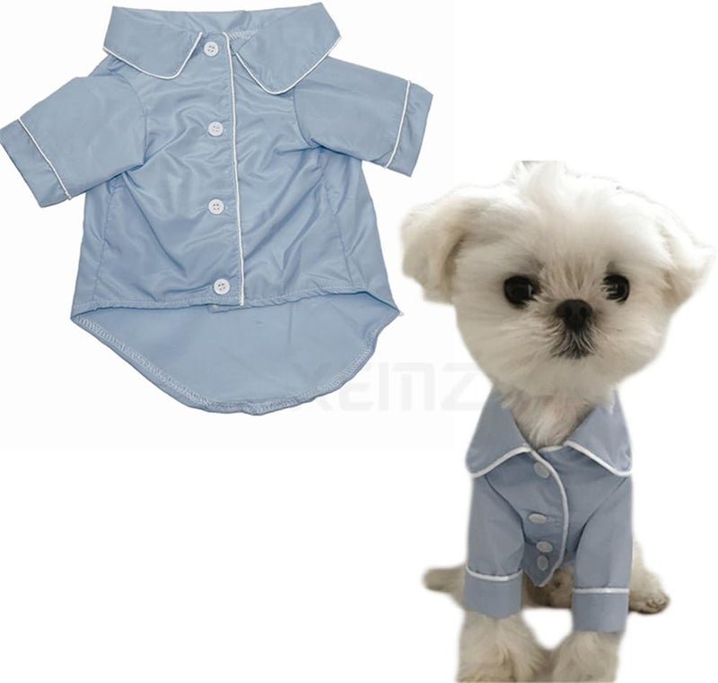 comfrt Cute Pet Dog Pajamas, Puppy Silk T-Shirt Nightdress, Elegant Soft Pet Nightgown Clothes, Fashionable Cat Sleepwear Apparel, Stylish Cozy Christmas Party Costumes, for Small Pet Dogs Cats (S, blue) - Image 1