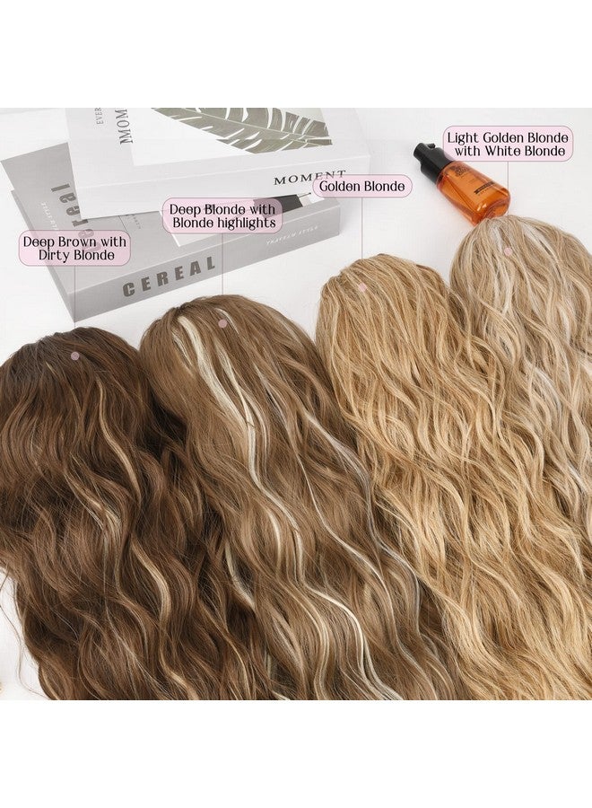 HOOJIH Ponytail Extension, HOOJIH Drawstring Ponytail Hair Extensions 26 Inch Long Curly Wavy Ponytail Natural Wavy Synthetic Hairpiece for Women Daily Use - Light Golden Blonde with White Blonde - Image 5