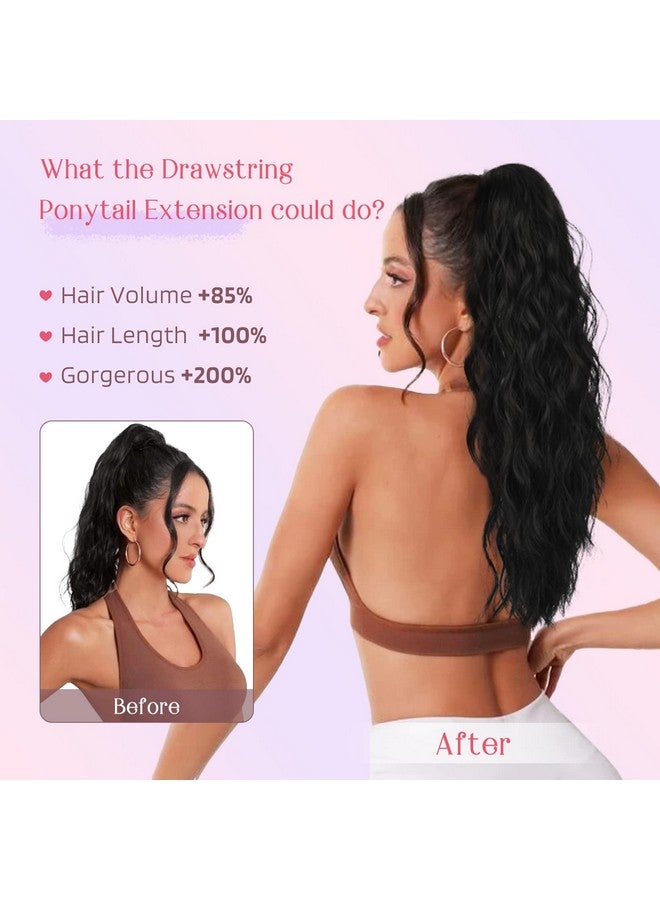 HOOJIH Ponytail Extension, HOOJIH Drawstring Ponytail Hair Extensions 26 Inch Long Curly Wavy Ponytail Natural Wavy Synthetic Hairpiece for Women Daily Use - Light Golden Blonde with White Blonde - Image 3