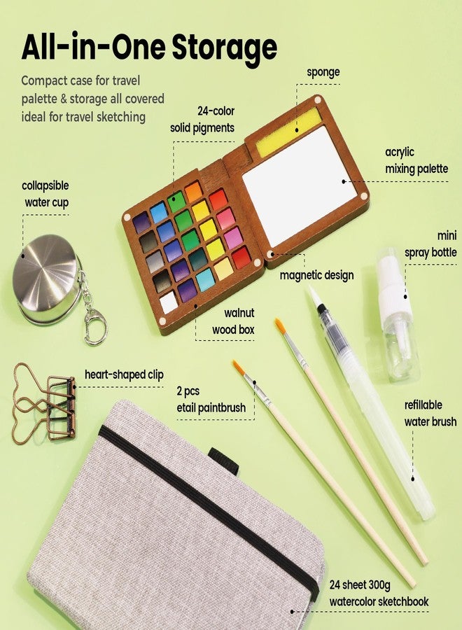 Pagather 24 Colors Mini Watercolor Travel Set, Portable Watercolor Kit with Water Brush, Pocket Size Painting Set for Beginners, Hobbyists & Artists - Image 2