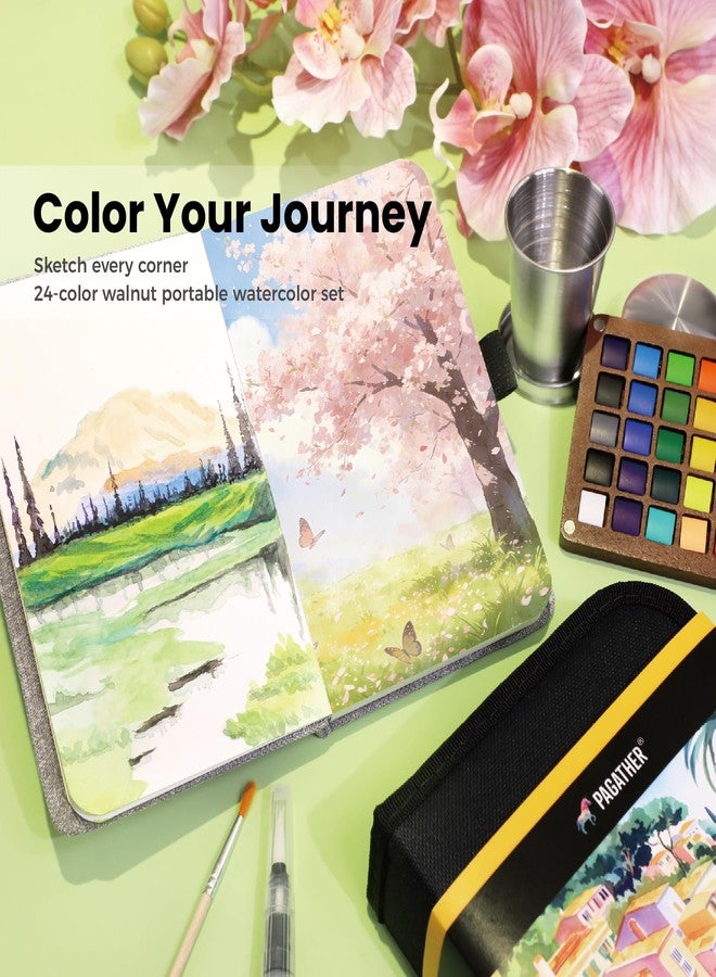 Pagather 24 Colors Mini Watercolor Travel Set, Portable Watercolor Kit with Water Brush, Pocket Size Painting Set for Beginners, Hobbyists & Artists - Image 4