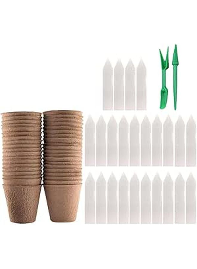 Biodegradable Nursery Pots 50pcs with Plant Labels and Seedling Starters for Garden Propagation - Image 1