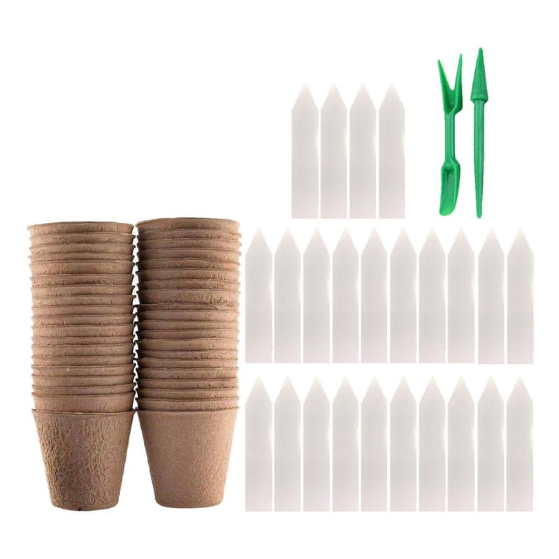 Biodegradable Nursery Pots 50pcs with Plant Labels and Seedling Starters for Garden Propagation - Image 2