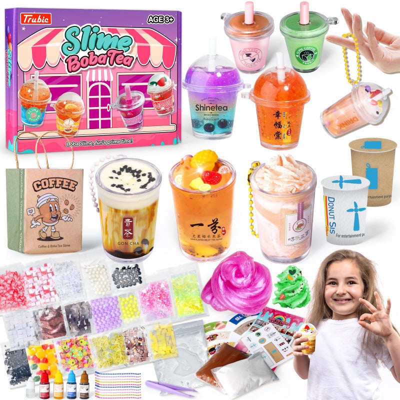 Trubic Miniature Cafe Boba Tea Slime Kit for Kids 53PCS Mini Dessert Cup Slime Making Kit Kitchen DIY Pretend Play Food Toys Party Goodie Bag Stuffers for Girls Ages 4 5 6 7 8 9 10 - Image 3