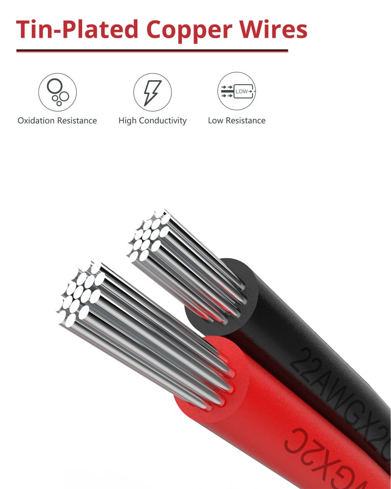 JACKYLED 65.6ft Extension Cable Wire Cord JACKYLED 20M 22AWG Led Wire Cord for Single Color LED Strips 22/2 Low Voltage Extension, Black and Red, Led Light, Speaker, Doorbell, Electrical System Connection - Image 3