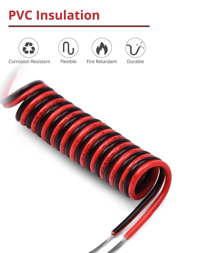 JACKYLED 65.6ft Extension Cable Wire Cord JACKYLED 20M 22AWG Led Wire Cord for Single Color LED Strips 22/2 Low Voltage Extension, Black and Red, Led Light, Speaker, Doorbell, Electrical System Connection - Image 4