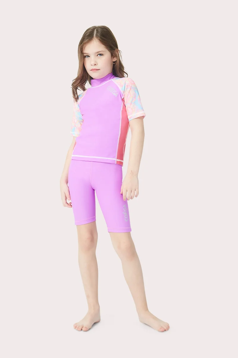 COEGA SUNWEAR  COEGA Rashguard Short Sleeve Girls Sz4 - Pink Blue Tie Dye for Kids | Best Price UAE