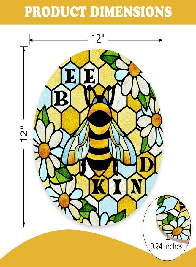 Bolisom Welcome Spring Summer Bumble Bee Kind Front Door Sign, Honeybee Daisy Flower Wood Plaque Hanger Outdoor Outside Porch Home Decor, Floral Beehive Wooden Wreath Indoor Wall Hanging Decoration - Image 2