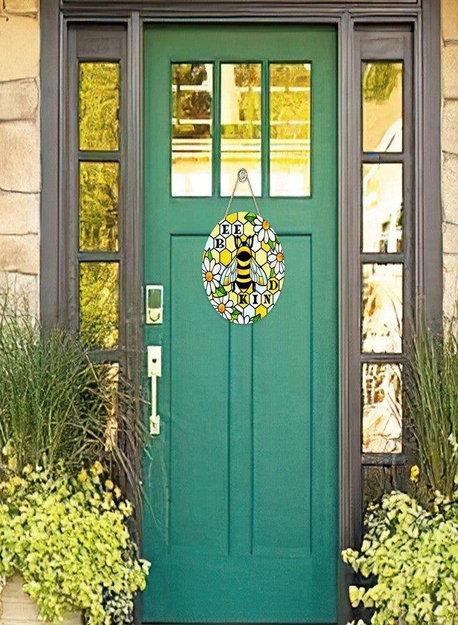 Bolisom Welcome Spring Summer Bumble Bee Kind Front Door Sign, Honeybee Daisy Flower Wood Plaque Hanger Outdoor Outside Porch Home Decor, Floral Beehive Wooden Wreath Indoor Wall Hanging Decoration - Image 4