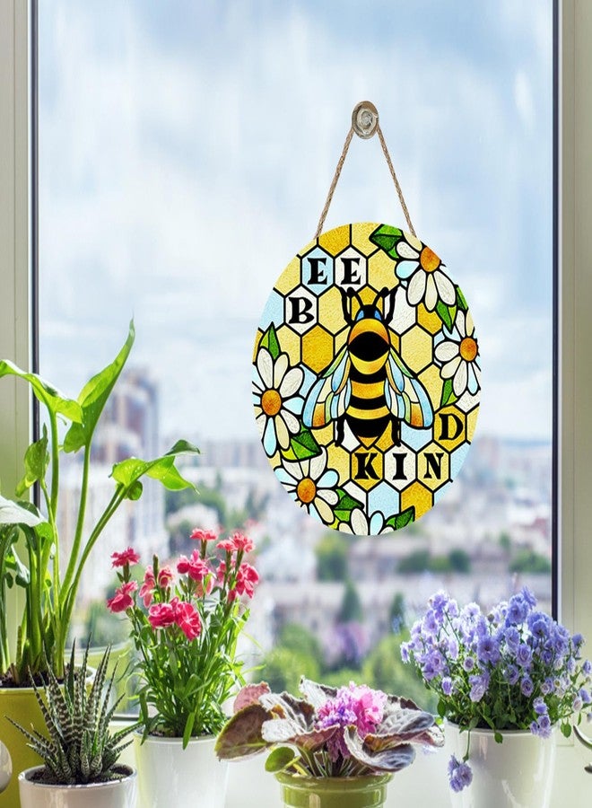 Bolisom Welcome Spring Summer Bumble Bee Kind Front Door Sign, Honeybee Daisy Flower Wood Plaque Hanger Outdoor Outside Porch Home Decor, Floral Beehive Wooden Wreath Indoor Wall Hanging Decoration - Image 5