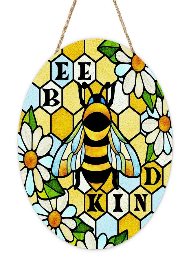 Bolisom Welcome Spring Summer Bumble Bee Kind Front Door Sign, Honeybee Daisy Flower Wood Plaque Hanger Outdoor Outside Porch Home Decor, Floral Beehive Wooden Wreath Indoor Wall Hanging Decoration - Image 1