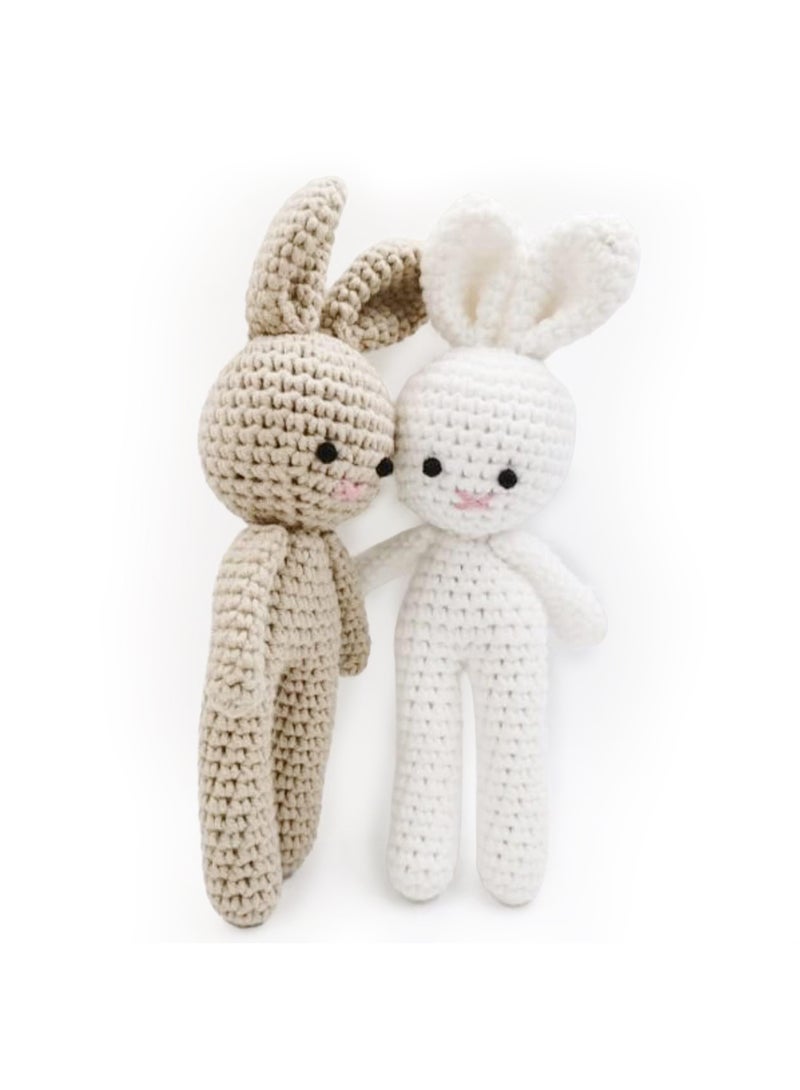 أرنب كروشيه مصنوع يدويًا، دمية أرنب محبوكة وناعمة للأطفال الرضع وحديثي الولادة والصغار، لعبة طبيعية، أميغورومي، إكسسوارات تصوير لحديثي الولادة، أرنب صغير محشو. - Image 1