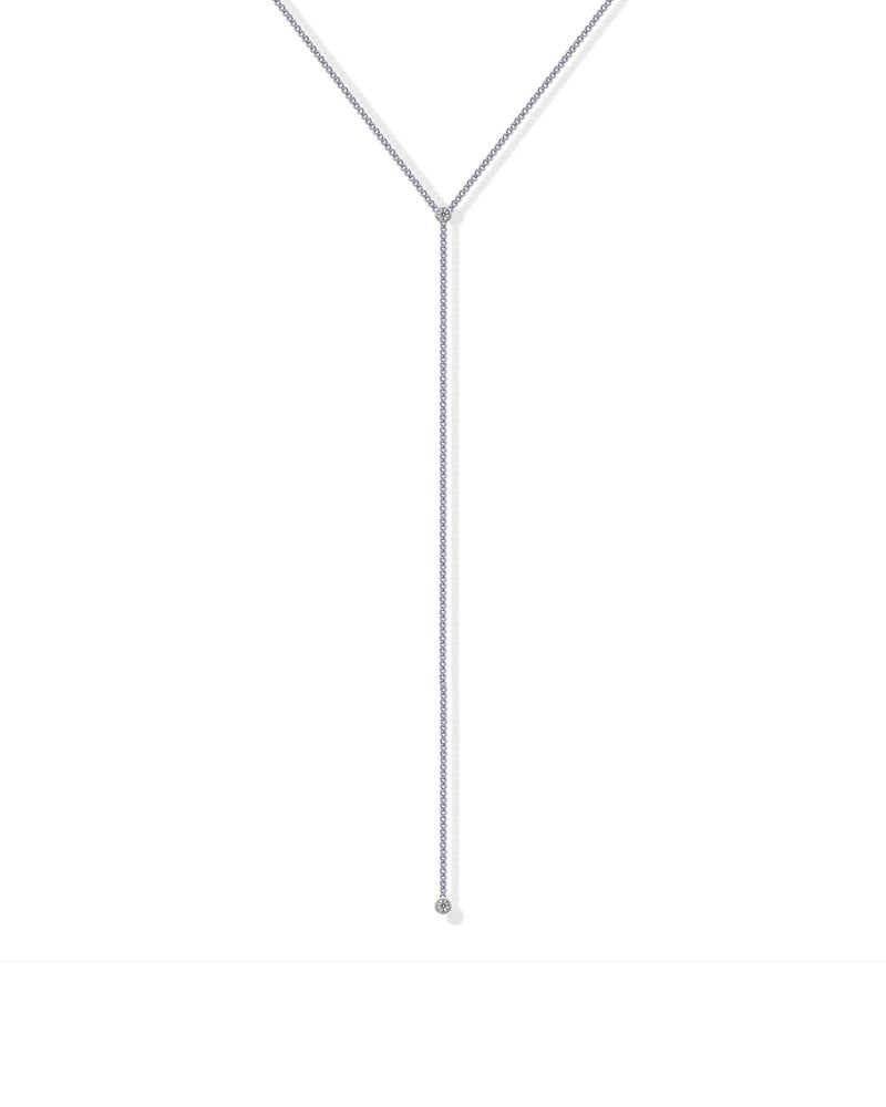 PAVOI Rhodium Plated Simple Drop Lariat Necklace for Women with Cubic Zirconia | Dainty Necklace - Image 1