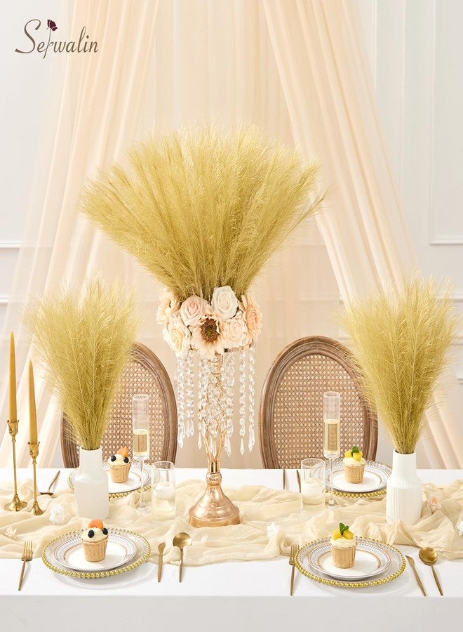 Serwalin Gold Artificial Pampas Grass Decor, 17.7 Inch 6pcs Golden Realistic Faux Pampas Grass for Wedding Centerpieces, Home Decor, Table, Party Decorations - Image 2
