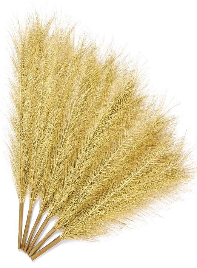 Serwalin Gold Artificial Pampas Grass Decor, 17.7 Inch 6pcs Golden Realistic Faux Pampas Grass for Wedding Centerpieces, Home Decor, Table, Party Decorations - Image 1