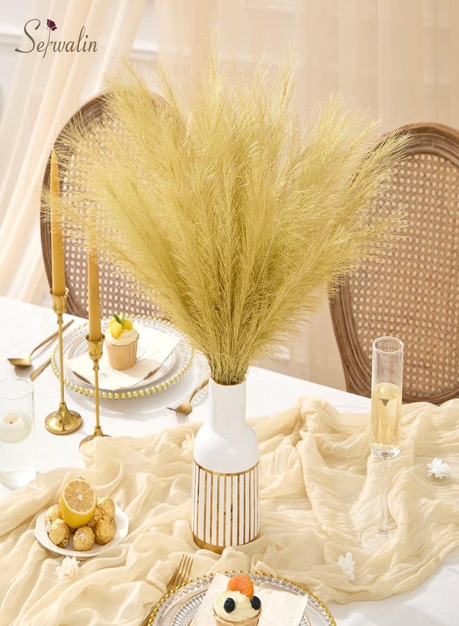 Serwalin Gold Artificial Pampas Grass Decor, 17.7 Inch 6pcs Golden Realistic Faux Pampas Grass for Wedding Centerpieces, Home Decor, Table, Party Decorations - Image 3