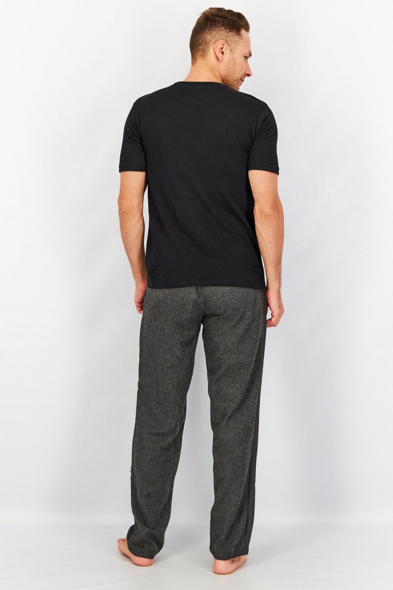 VINCE CAMUTO Men 2 Pcs Plain Short Sleeve Top And Bottom Pyjama Set, Black - Image 2