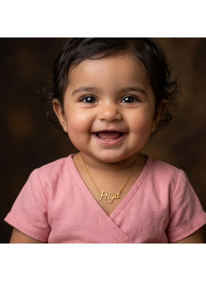 NENOUSH Baby Girl Name Necklace | English Letter Pendant Chain 30cm | Gold Tone Jewelry for Baby Girls | Fashion Necklace | Daily Wear | Party Wear - Image 2