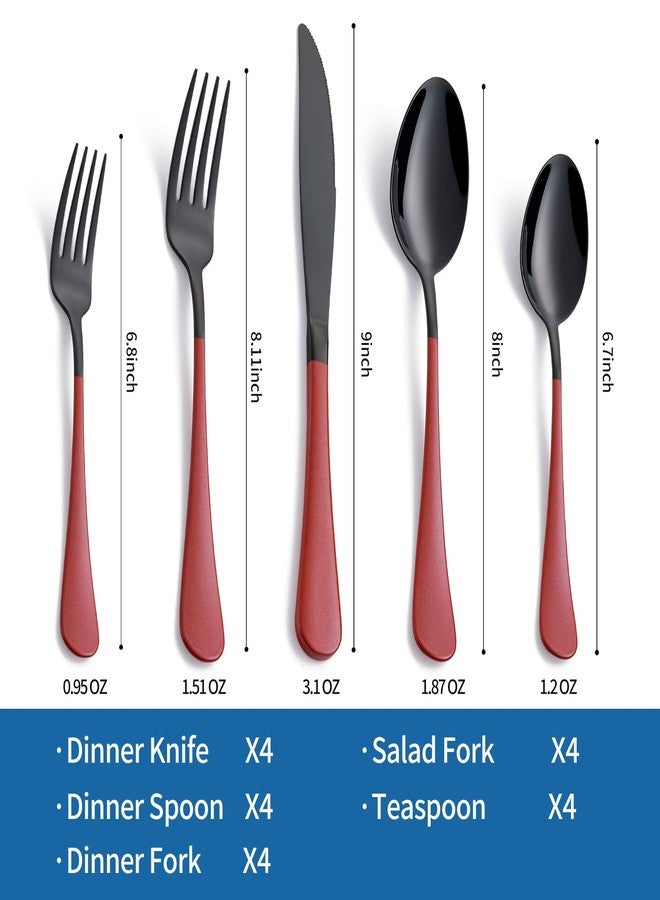 Onlycooker 20-Piece Red Silverware Set 18/0 Stainless Steel Black Silverware Set Red Handle Cutlery Black Set Service for 4 Dinner Knives Forks Spoons Set Black Flatware SetFinish Dishwasher Safe - Image 2