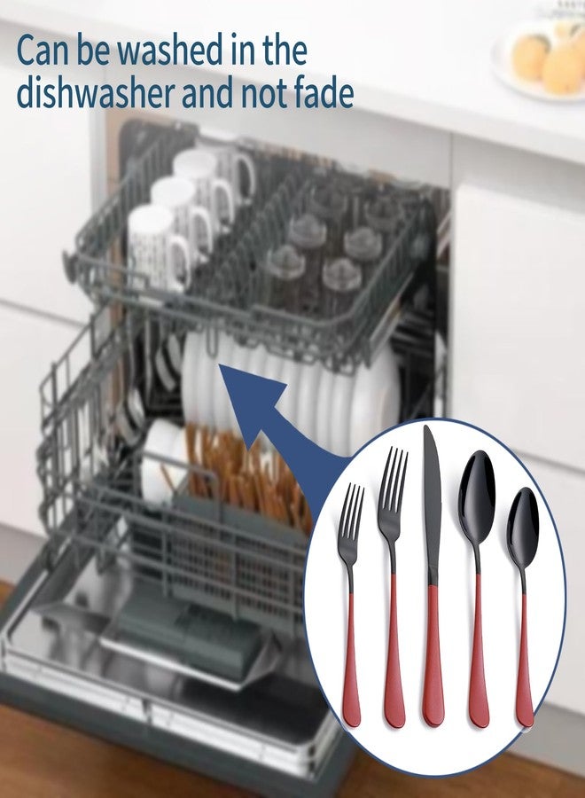 Onlycooker 20-Piece Red Silverware Set 18/0 Stainless Steel Black Silverware Set Red Handle Cutlery Black Set Service for 4 Dinner Knives Forks Spoons Set Black Flatware SetFinish Dishwasher Safe - Image 5
