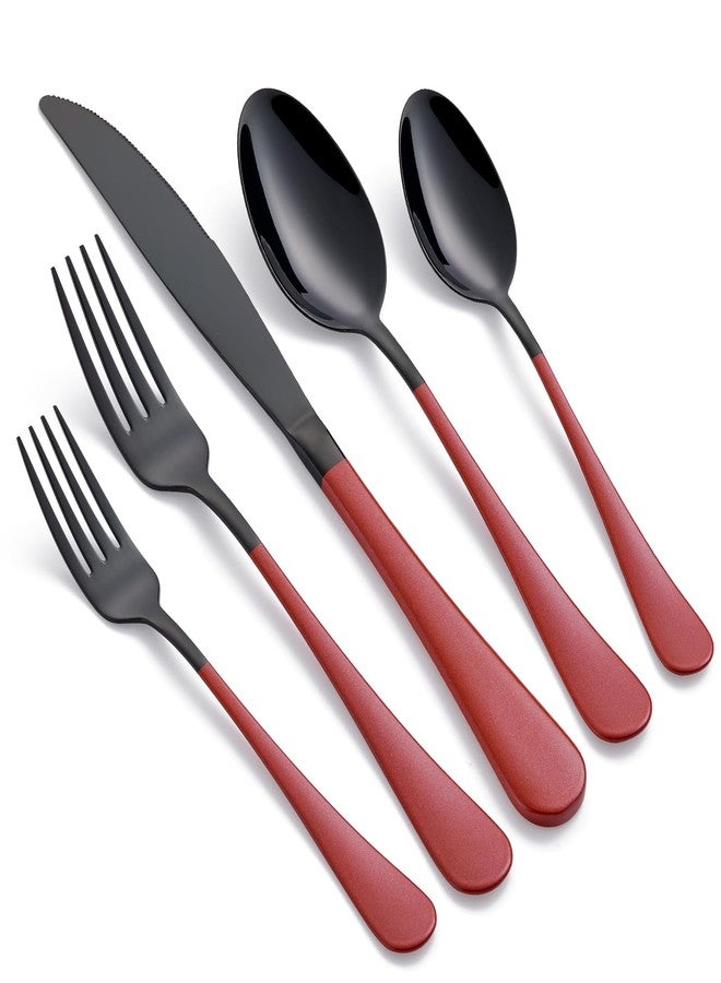 Onlycooker 20-Piece Red Silverware Set 18/0 Stainless Steel Black Silverware Set Red Handle Cutlery Black Set Service for 4 Dinner Knives Forks Spoons Set Black Flatware SetFinish Dishwasher Safe - Image 1