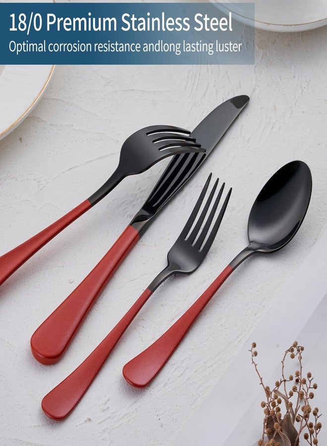 Onlycooker 20-Piece Red Silverware Set 18/0 Stainless Steel Black Silverware Set Red Handle Cutlery Black Set Service for 4 Dinner Knives Forks Spoons Set Black Flatware SetFinish Dishwasher Safe - Image 4