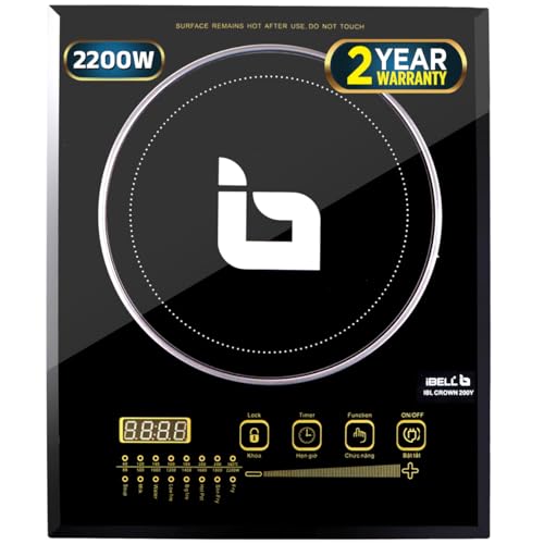 iBELL موقد كهربائي IBELL CROWN200Y 2200 واط، إيقاف تلقائي، ضمان لمدة سنتين، سطح زجاجي كريستالي، أزرار تعمل باللمس، 8 أوضاع طهي، حماية من السخونة الزائدة، حجم كبير (أسود) - Image 1