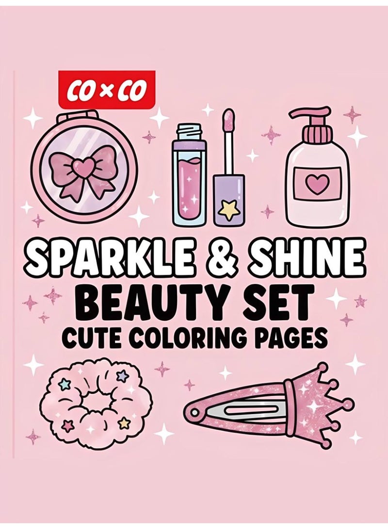 Sparkle & Shine Beauty Set Cute Coloring Book - Girls Makeup & Accessories, Bold & Easy, 24 Single-Sided Pages (20x20 cm) - Image 1