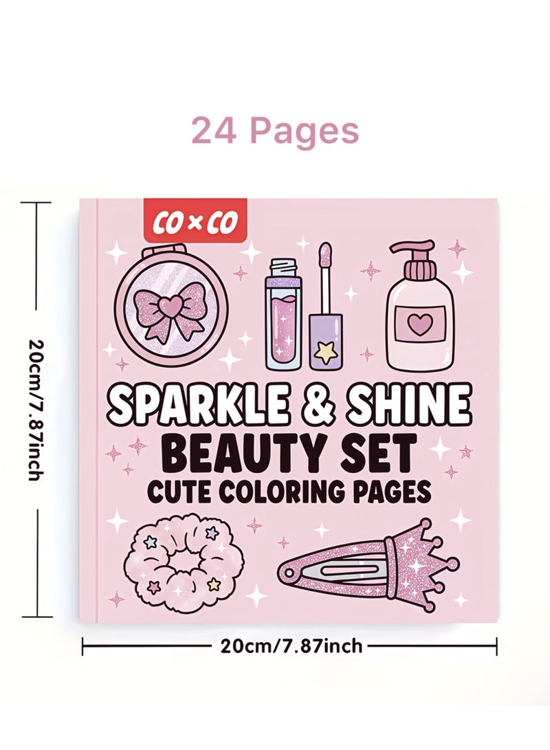 Sparkle & Shine Beauty Set Cute Coloring Book - Girls Makeup & Accessories, Bold & Easy, 24 Single-Sided Pages (20x20 cm) - Image 2