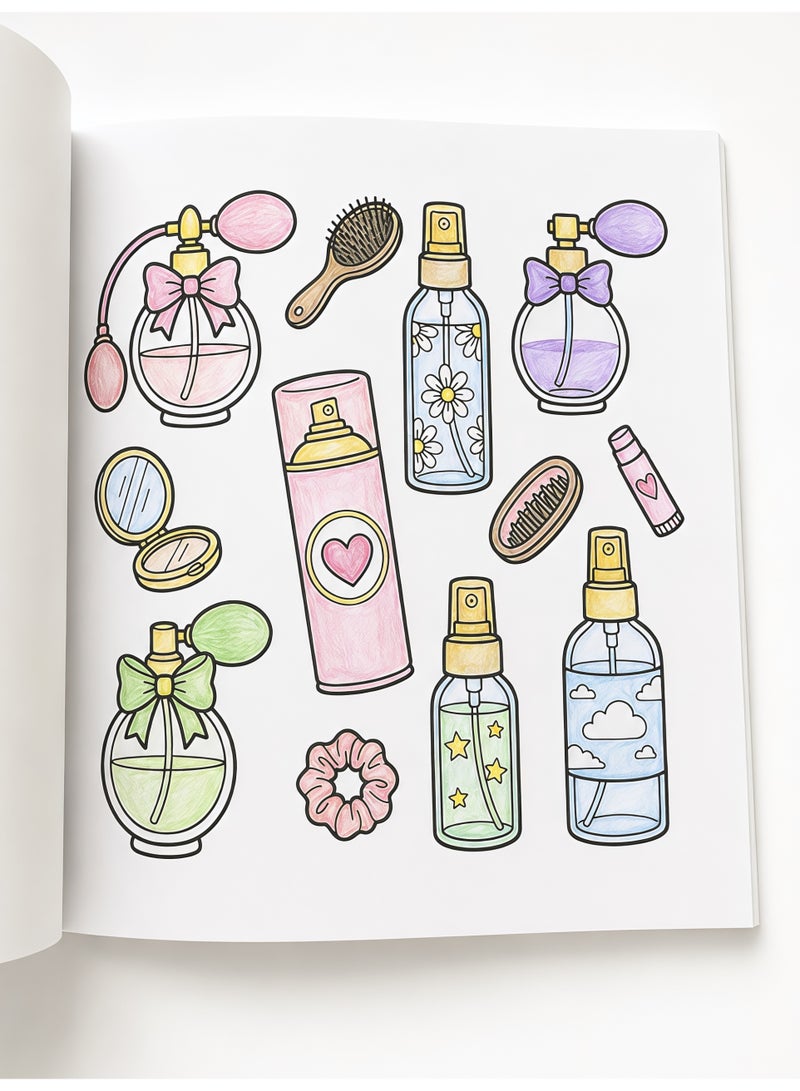 Sparkle & Shine Beauty Set Cute Coloring Book - Girls Makeup & Accessories, Bold & Easy, 24 Single-Sided Pages (20x20 cm) - Image 5