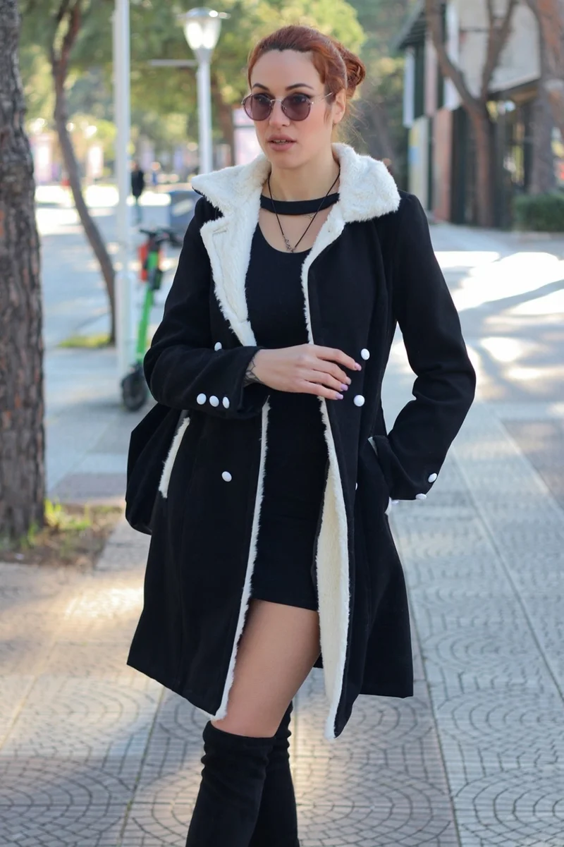 باربورا Winter Casual Cashmere Women's Coat BT306BLACK5