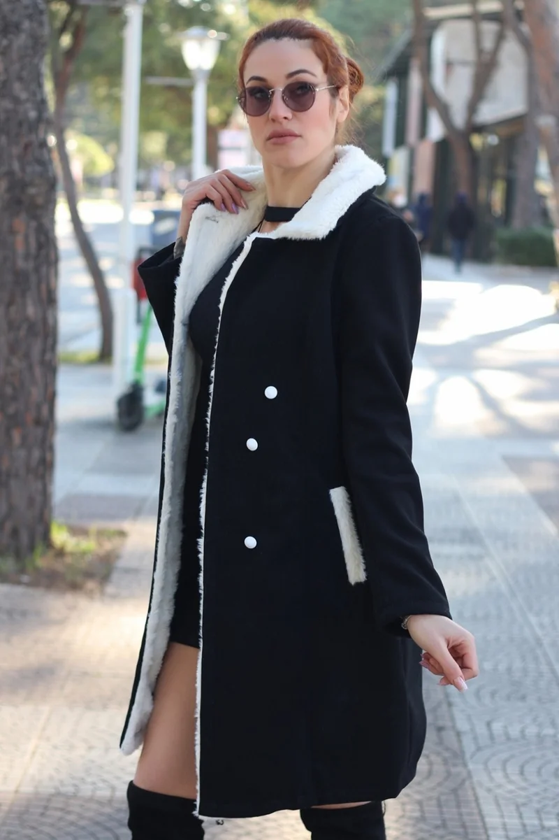 باربورا Winter Casual Cashmere Women's Coat BT306BLACK5