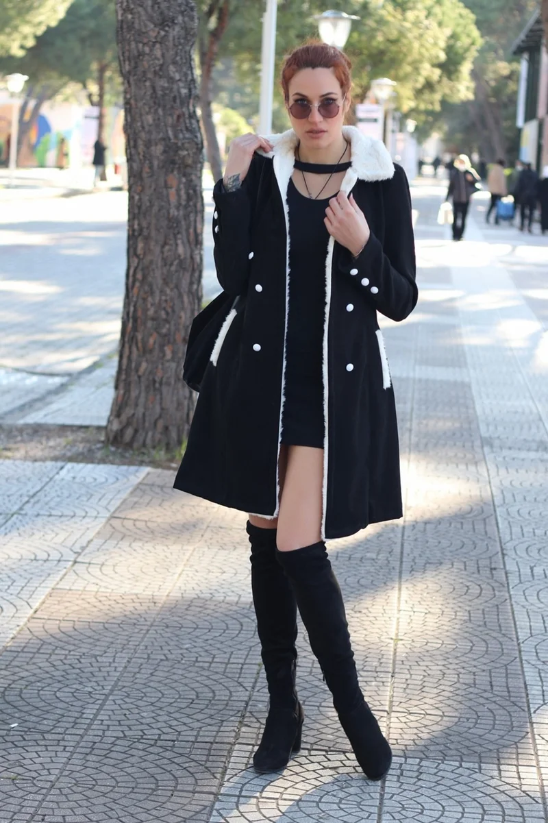 باربورا Winter Casual Cashmere Women's Coat BT306BLACK5