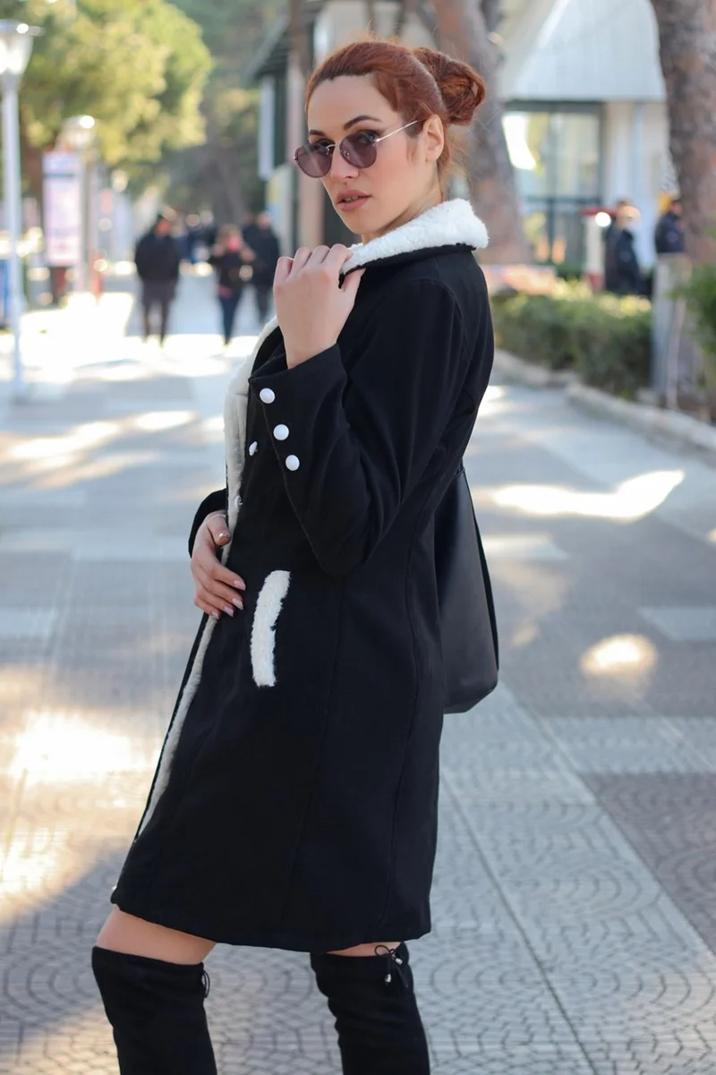 باربورا Winter Casual Cashmere Women's Coat BT306BLACK5