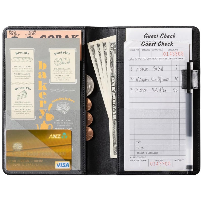 CoBak Server Book – Compact Organizer with Clear and Money Pockets, Pen Holder, Fits Apron Perfectly, Leather Waitress Book - Image 2